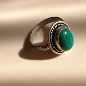 Size 10 Silver Ring with green stone